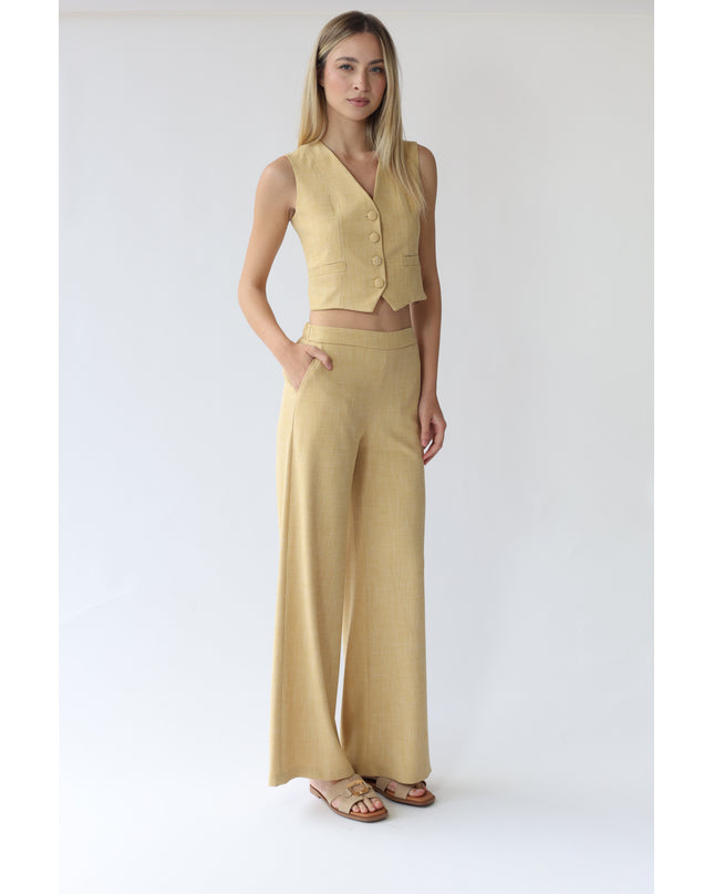 PANTALONI PALAZZO IN TESSUTO EFFETTO LINO CON ELASTICO