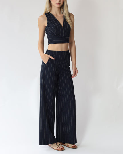 PANTALONI PALAZZO IN TESSUTO GESSATO CON ELASTICO