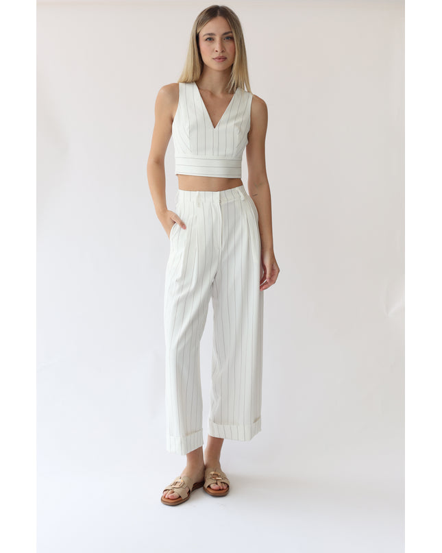 PANTALONI GESSATI VITA ALTA CON PINCES