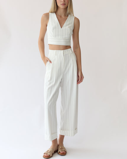 TOP SMANICATO CROPPED GESSATO