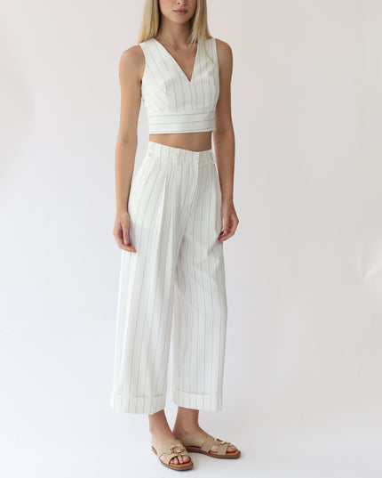 PANTALONI GESSATI VITA ALTA CON PINCES