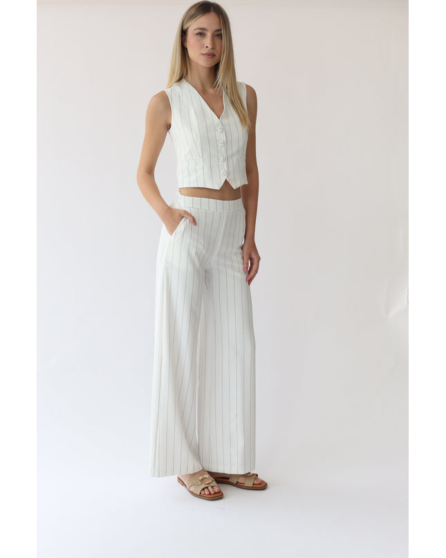PANTALONI PALAZZO IN TESSUTO GESSATO CON ELASTICO