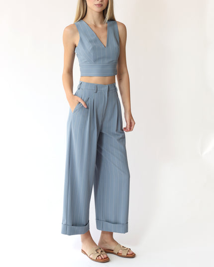 PANTALONI GESSATI VITA ALTA CON PINCES