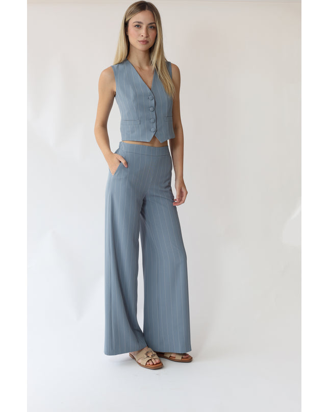 PANTALONI PALAZZO IN TESSUTO GESSATO CON ELASTICO