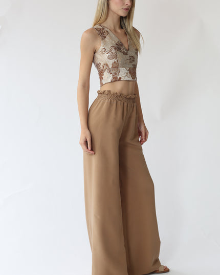 TOP SMANICATO CROPPED IN TESSUTO JACQUARD