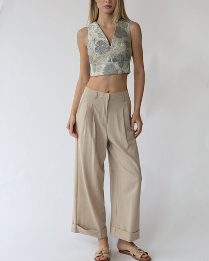 TOP SMANICATO CROPPED IN TESSUTO JACQUARD