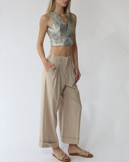 TOP SMANICATO CROPPED IN TESSUTO JACQUARD