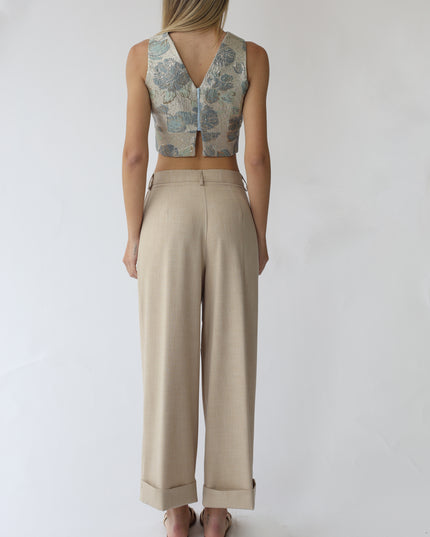 TOP SMANICATO CROPPED IN TESSUTO JACQUARD