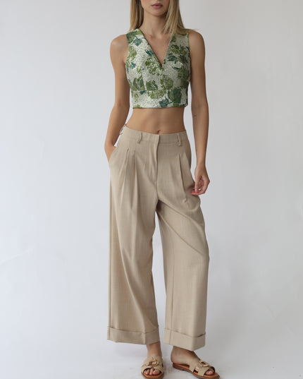 TOP SMANICATO CROPPED IN TESSUTO JACQUARD