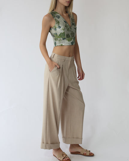 TOP SMANICATO CROPPED IN TESSUTO JACQUARD