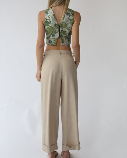 TOP SMANICATO CROPPED IN TESSUTO JACQUARD