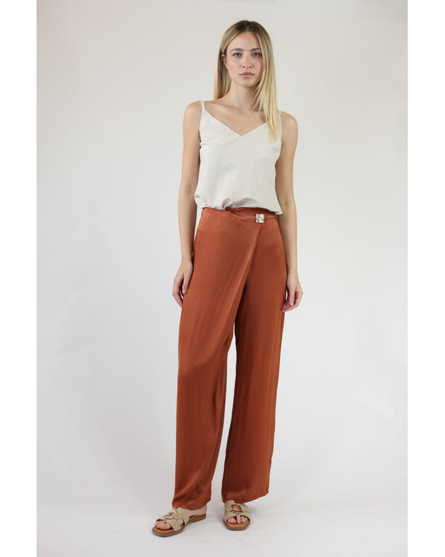 PANTALONI AMPI CON PIEGONE IN RASO