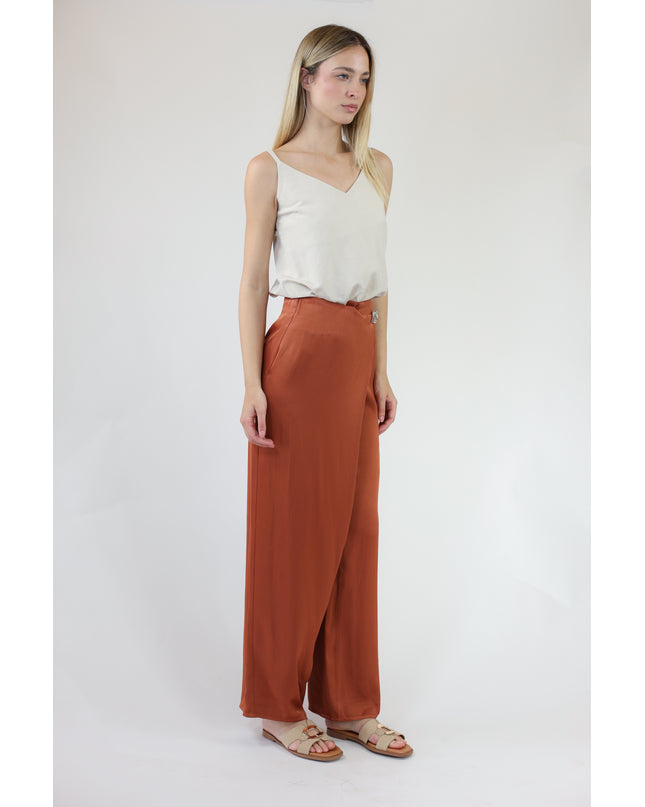 PANTALONI AMPI CON PIEGONE IN RASO