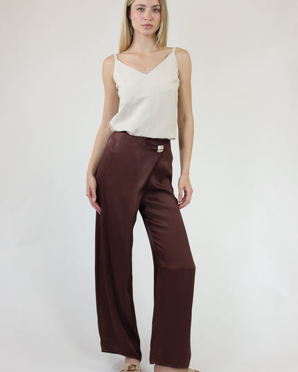 PANTALONI AMPI CON PIEGONE IN RASO