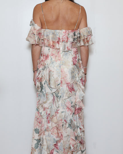 ABITO LUNGO CON ROUCHES IN CHIFFON STAMPATO