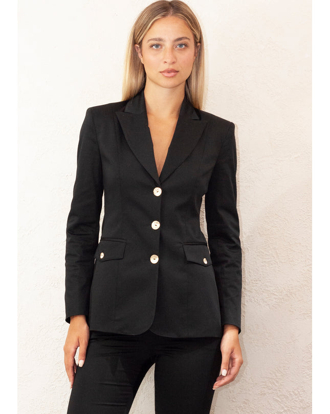 Single-breasted jacket with structured shoulder in cotton blend fabric and metal buttons