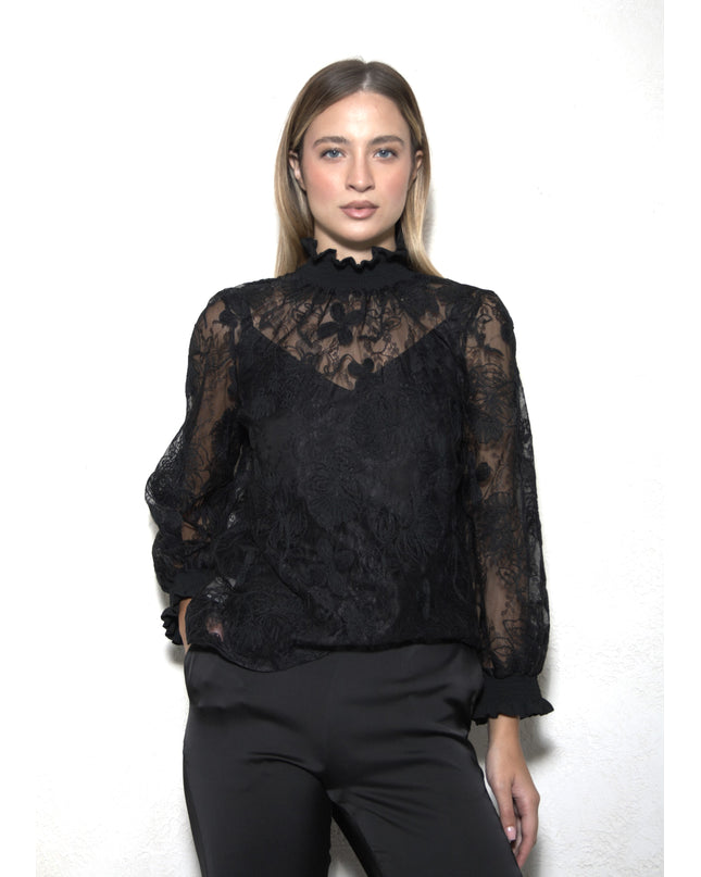 SMOCKED LACE TOP