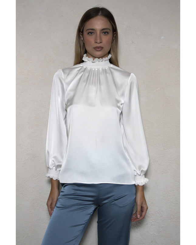 SATIN SMOCKED POINT TOP