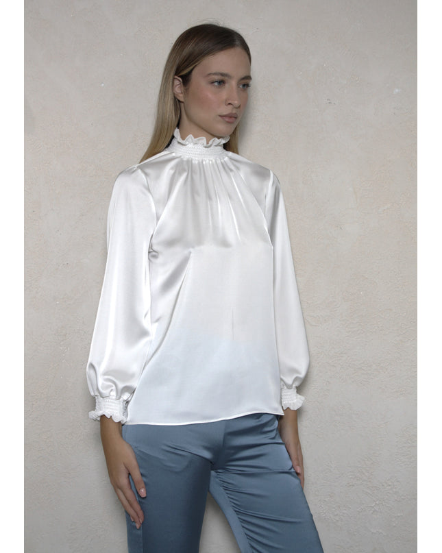 SATIN SMOCKED POINT TOP