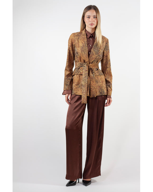 UNLINED PRINTED BLAZER WITH BELT