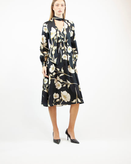 PRINTED SATIN LONGUETTE DRESS