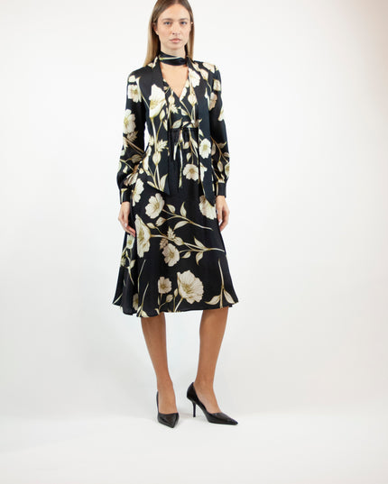 PRINTED SATIN LONGUETTE DRESS