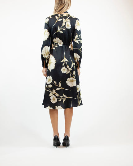 PRINTED SATIN LONGUETTE DRESS