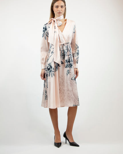 PRINTED SATIN LONGUETTE DRESS