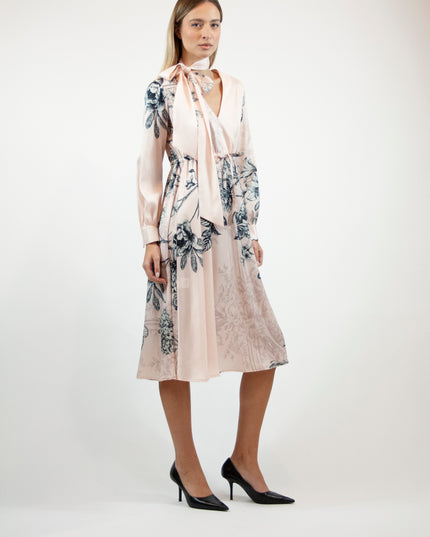 PRINTED SATIN LONGUETTE DRESS
