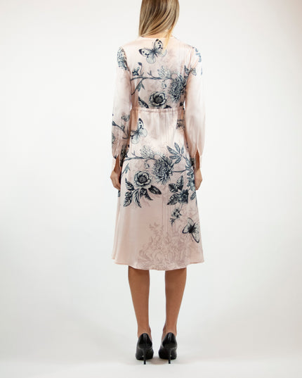 PRINTED SATIN LONGUETTE DRESS