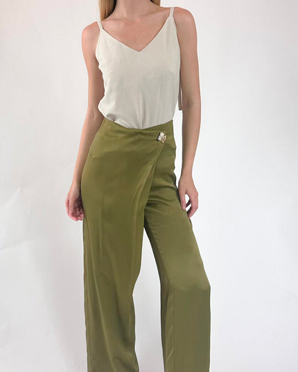 PANTALONI AMPI CON PIEGONE IN RASO