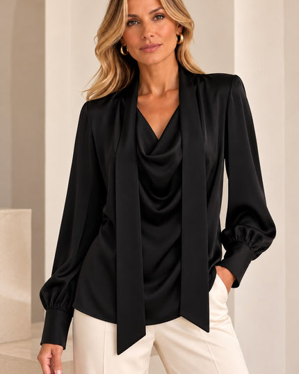BLUSA CON SCOLLO AD ANELLO IN SATIN