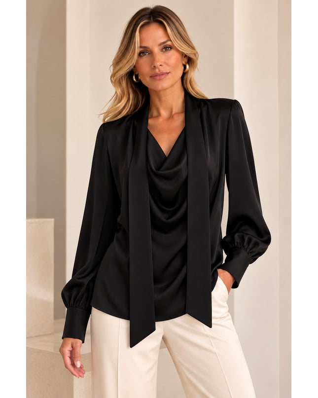 BLUSA CON SCOLLO AD ANELLO IN SATIN