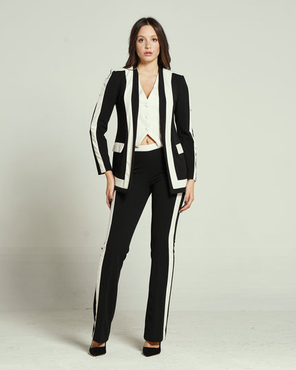 BLAZER SENZA COLLO IN TESSUTO BI-STRETCH CON PROFILI A CONTRASTO