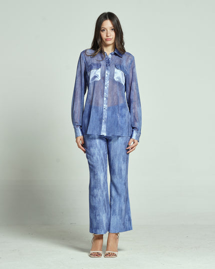 CAMICIA SLIM-FIT IN GEORGETTE E SATIN STAMPA FAKE DENIM