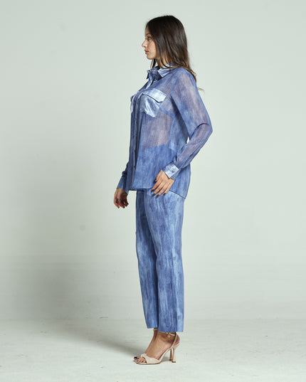 CAMICIA SLIM-FIT IN GEORGETTE E SATIN STAMPA FAKE DENIM