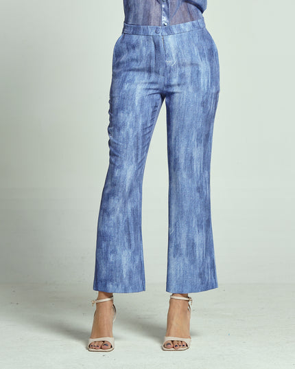 PANTALONI TROMBETTA IN STAMPA FAKE DENIM