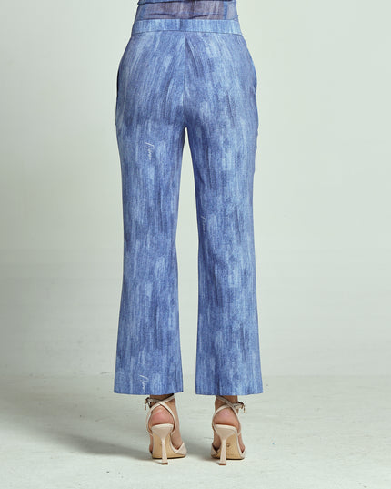 PANTALONI TROMBETTA IN STAMPA FAKE DENIM