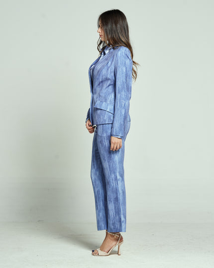 GIACCA MONOPETTO CON SPALLINE IN STAMPA FAKE DENIM