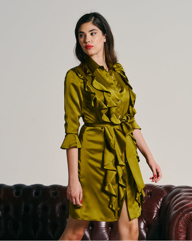 RUFFLED SHIRT DRESS
